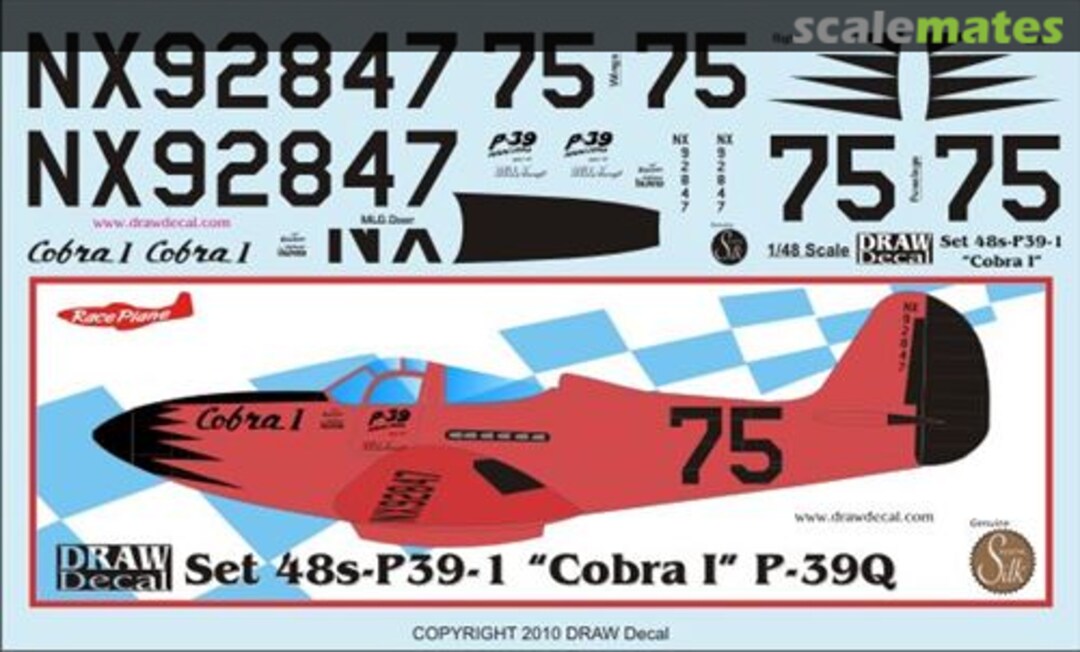 Boxart "Cobra I" P-39Q 1946 Thompson Trophy Race 48-P39-1 Draw Decal