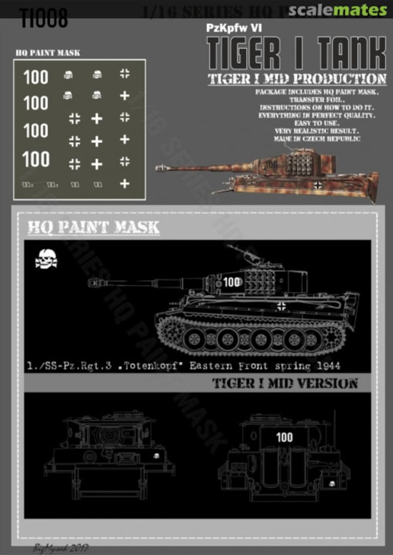 Boxart Tiger I #100 Mid Production 1./SS-Pz.Rgt.3 'Totenkopf' Eastern Front Spring 1944 Paint Mask TI 008 HQ-Masks