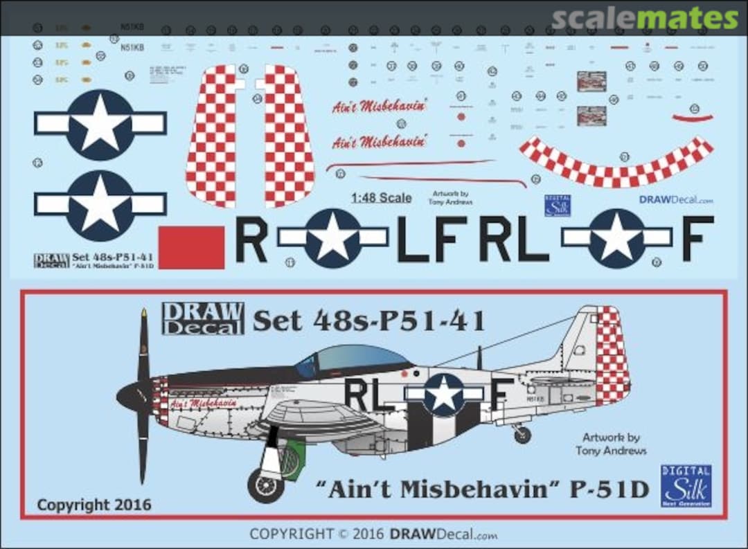 Boxart P-51D "Ain't Misbehavin'" 48-P51-41 Draw Decal