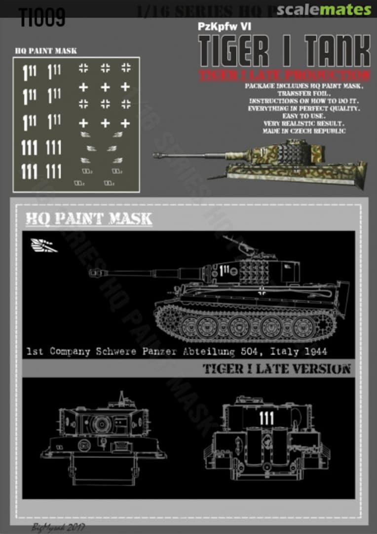 Boxart Tiger I #111 Late Production 1st Kompanie Schwere Pz.Abt.504 in Italy 1944 Paint Mask TI 009 HQ-Masks