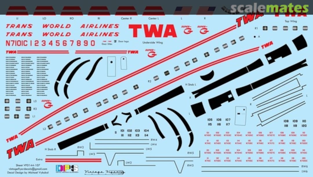 Boxart L-1049G TWA VFD144-107 Vintage Flyer Decals