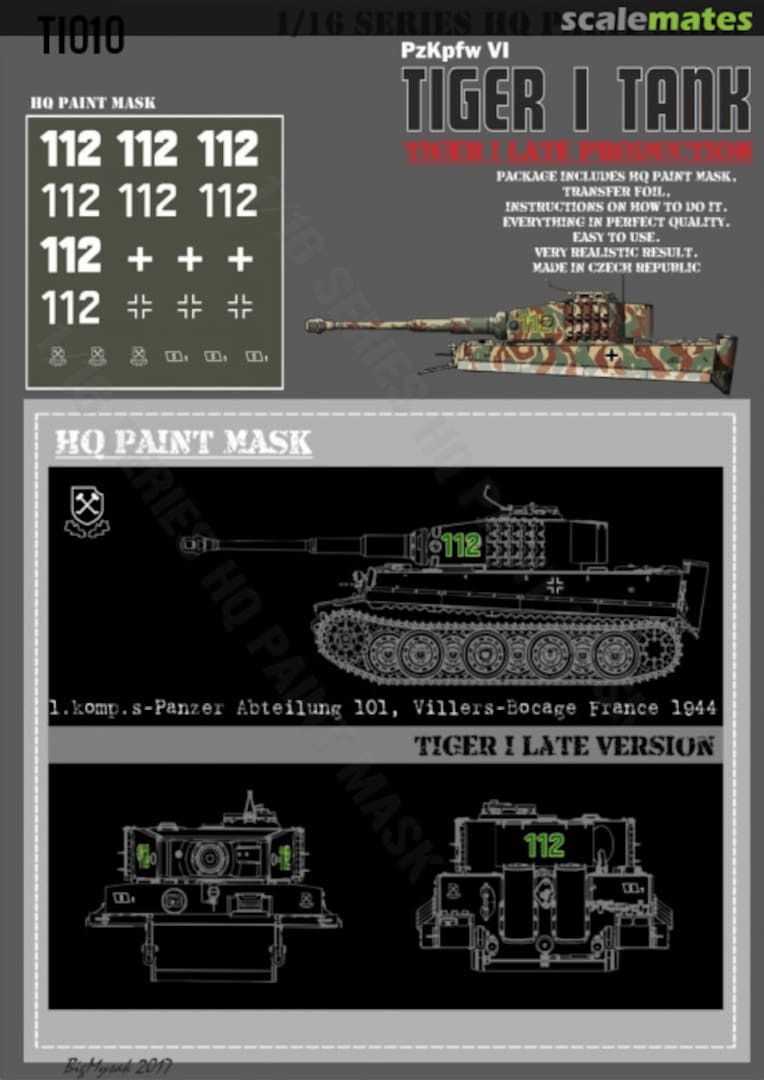 Boxart Tiger I #112 Late Production 1.Komp.s-Pz.Abt.101 Villers Bocage Normandy France 1944 Paint Mask TI 010 HQ-Masks