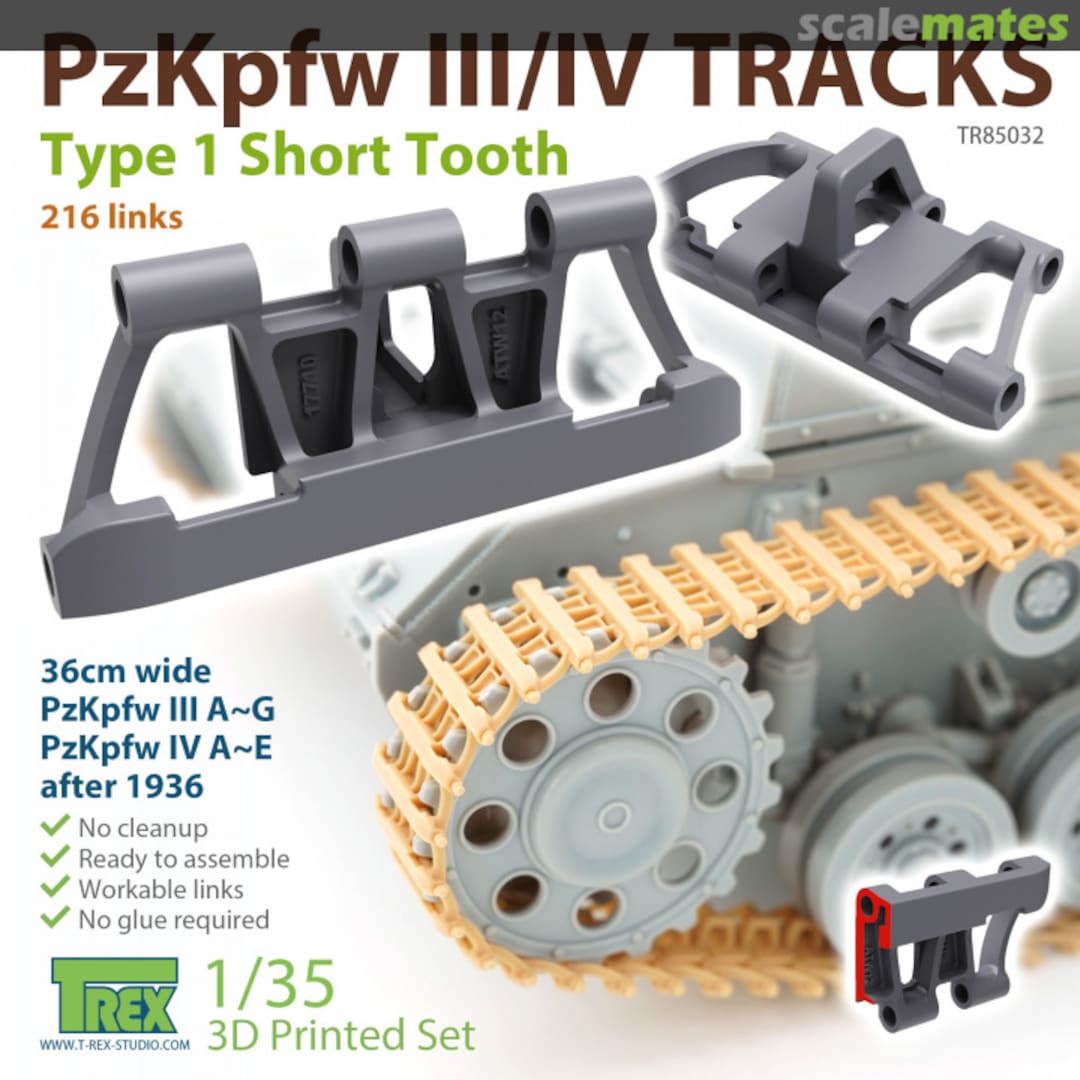 Boxart PzKpfw III/IV Tracks Type 1 Short Tooth TR85032 T-Rex Studio