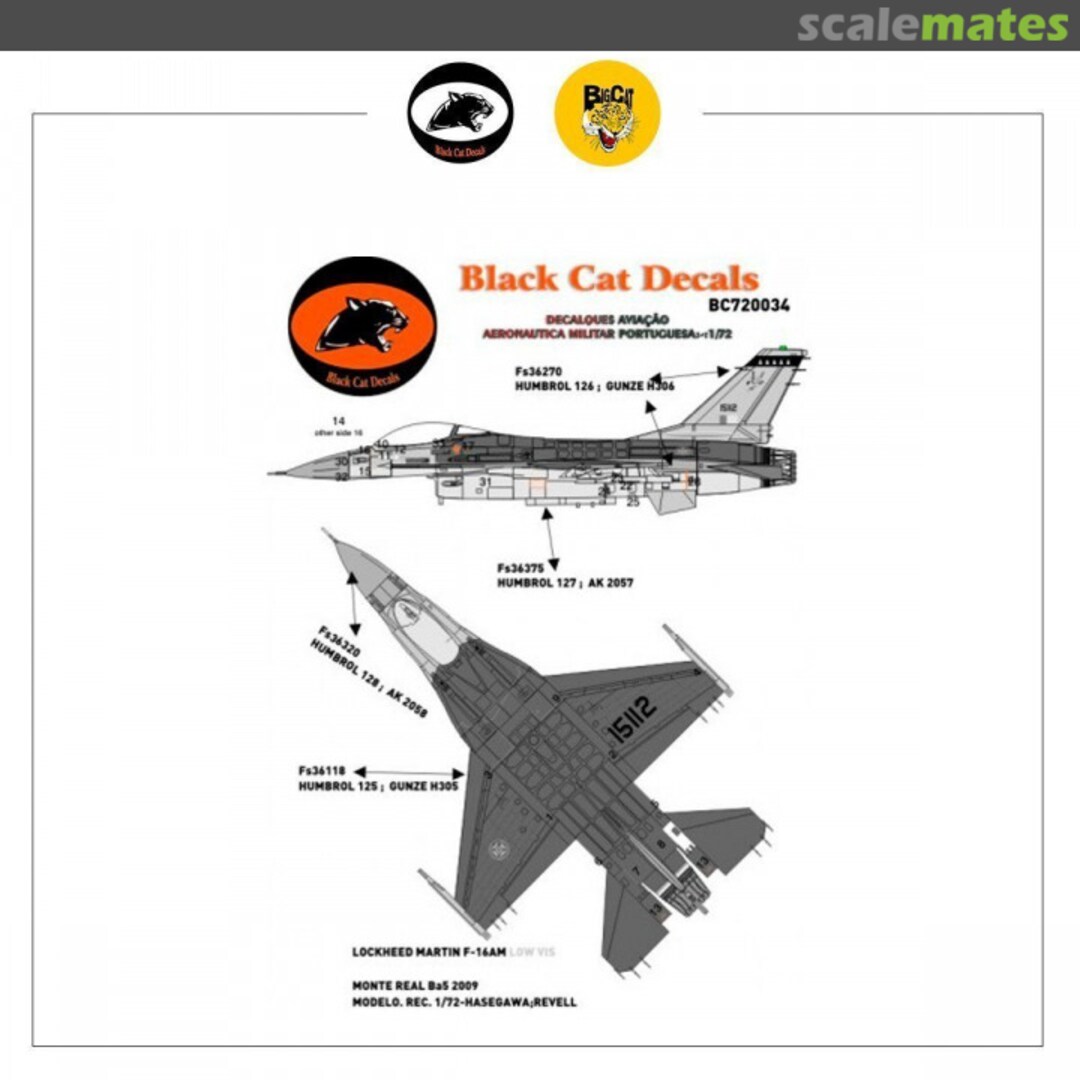 Boxart F-16A FAP 15112 Low Vis BC720034 Black Cat Decals