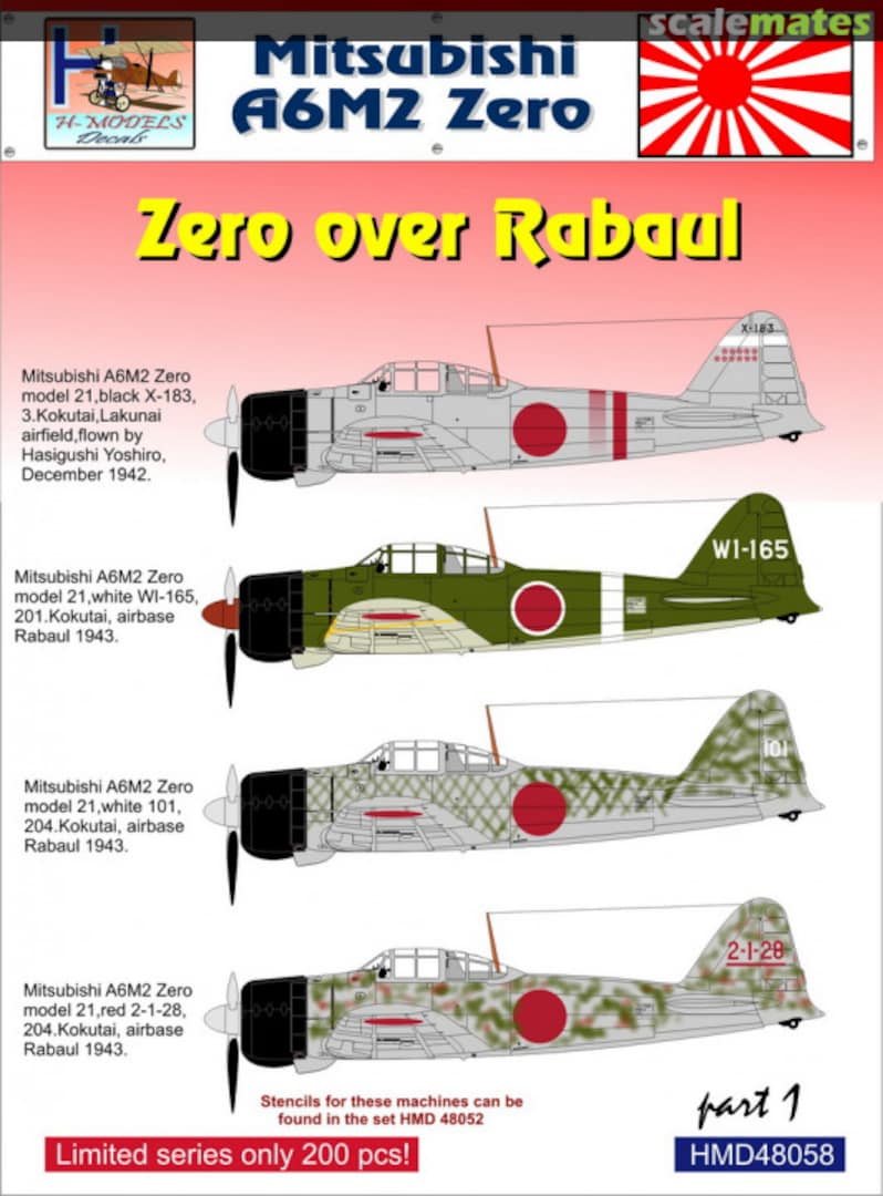 Boxart Mitsubishi A6M2 'Zero' over Rabaul, Part 1 HMD48058 H-Models Decals