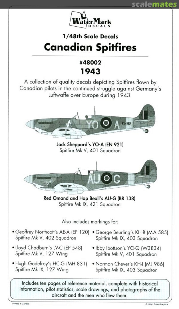 Boxart Canadian Spitfires 48002 WaterMark Decals