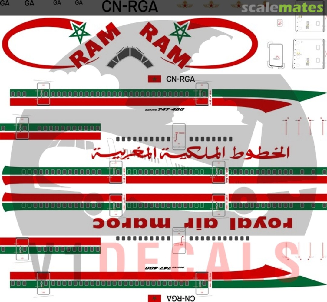 Boxart Royal Air Maroc (RAM) Boeing 747-400 V1D0125-200 V1 Decals