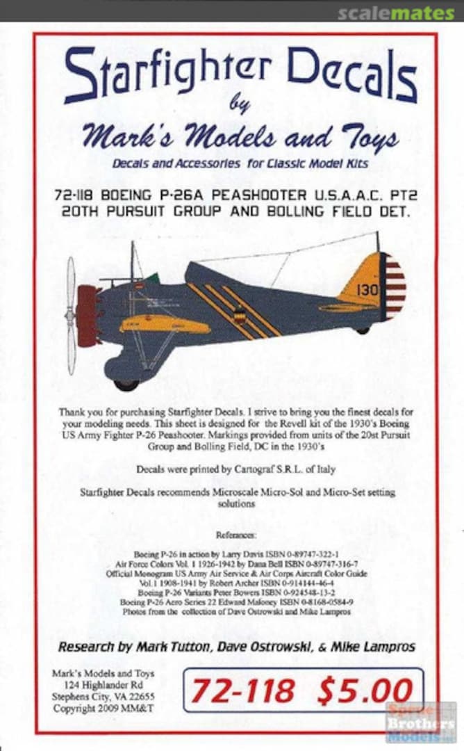 Boxart Boeing P-26A Peashooter U.S.A.A.C. Part 2 72-118 Starfighter Decals