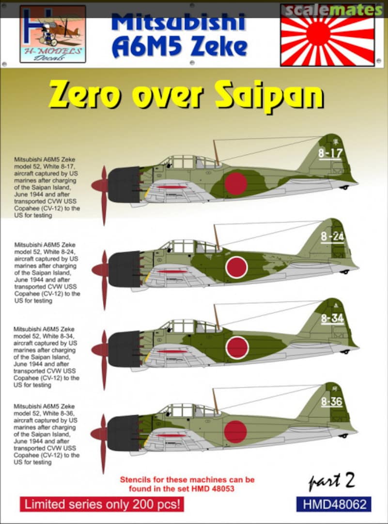 Boxart Mitsubishi A6M5 Zeke over Saipan, Part 2 HMD48062 H-Models Decals