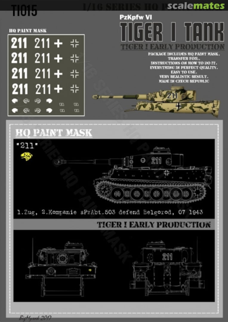 Boxart Tiger I #211 Early Production 1.Zug 2.Kompanie s.Pz.Abt.503 defend Belgorod 07.1943 Paint Mask TI 015 HQ-Masks