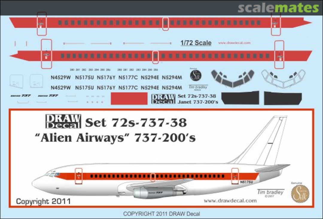 Boxart Boeing 737-200 72-737-38 Draw Decal