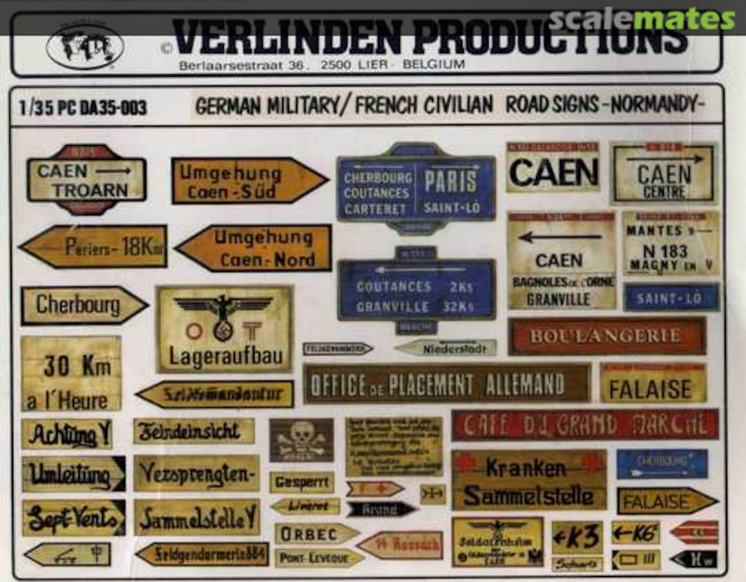 Boxart German Military / French Civilian Road Signs PC DA35.003 Verlinden Productions