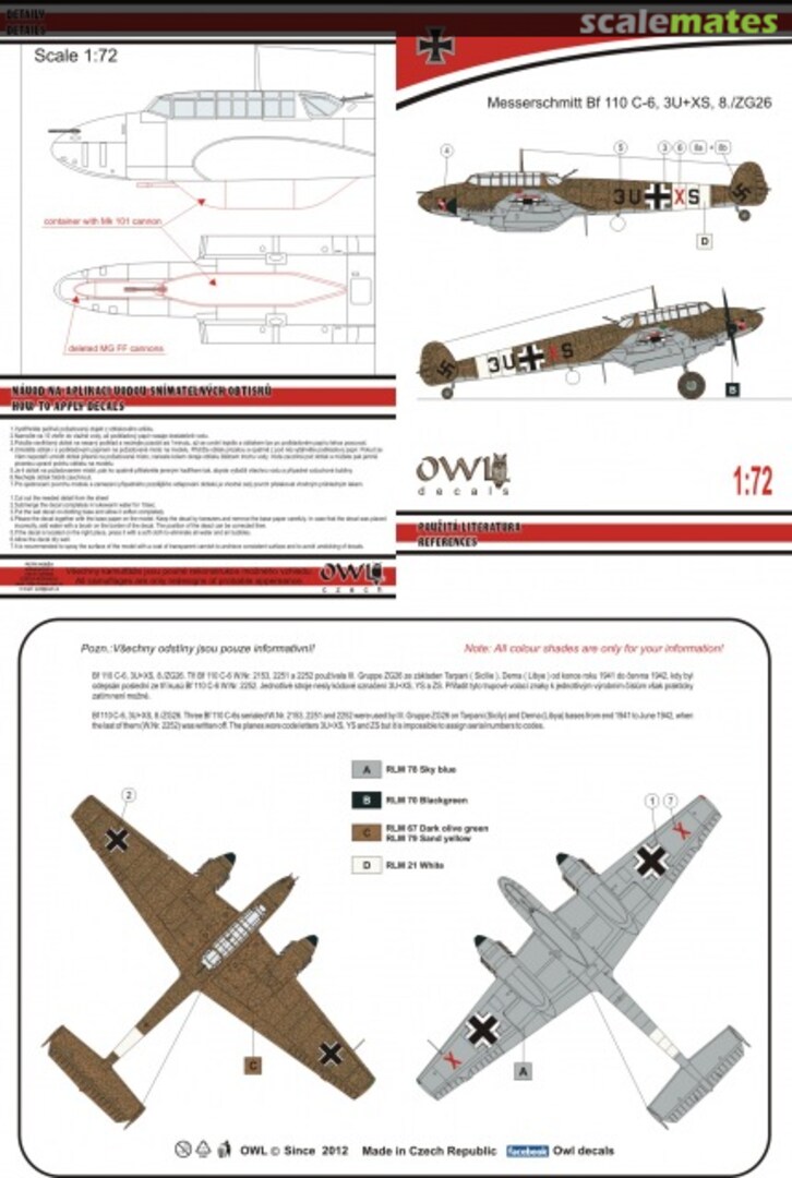 Boxart Bf 110 C-6 trop Mk 101 kanon Day fighter DS72007 OWL