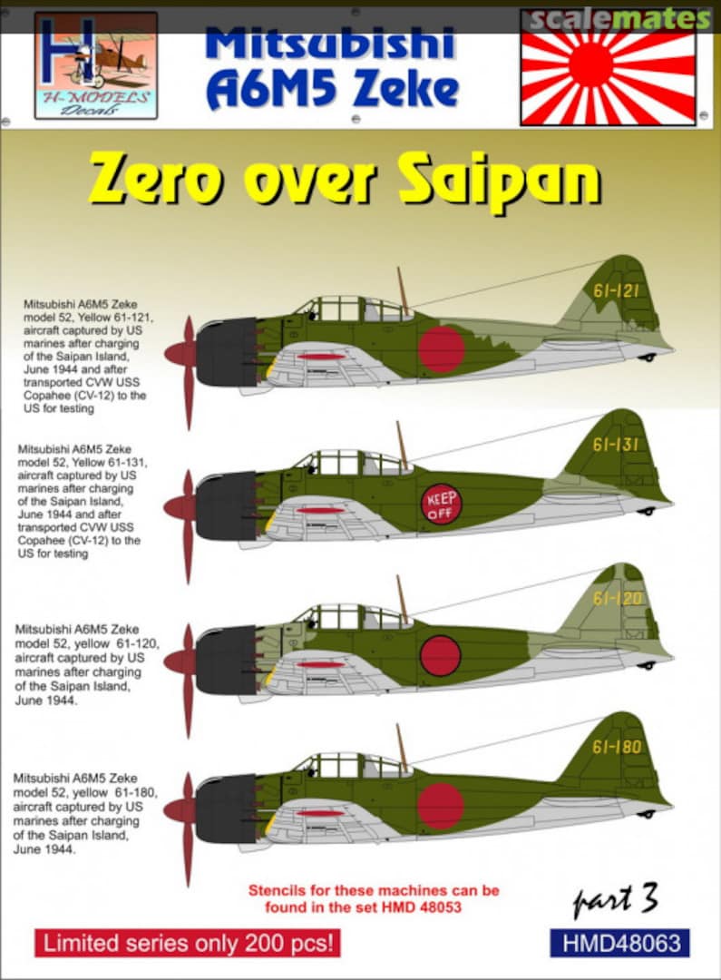 Boxart Mitsubishi A6M5 Zeke over Saipan, Part 3 HMD48063 H-Models Decals