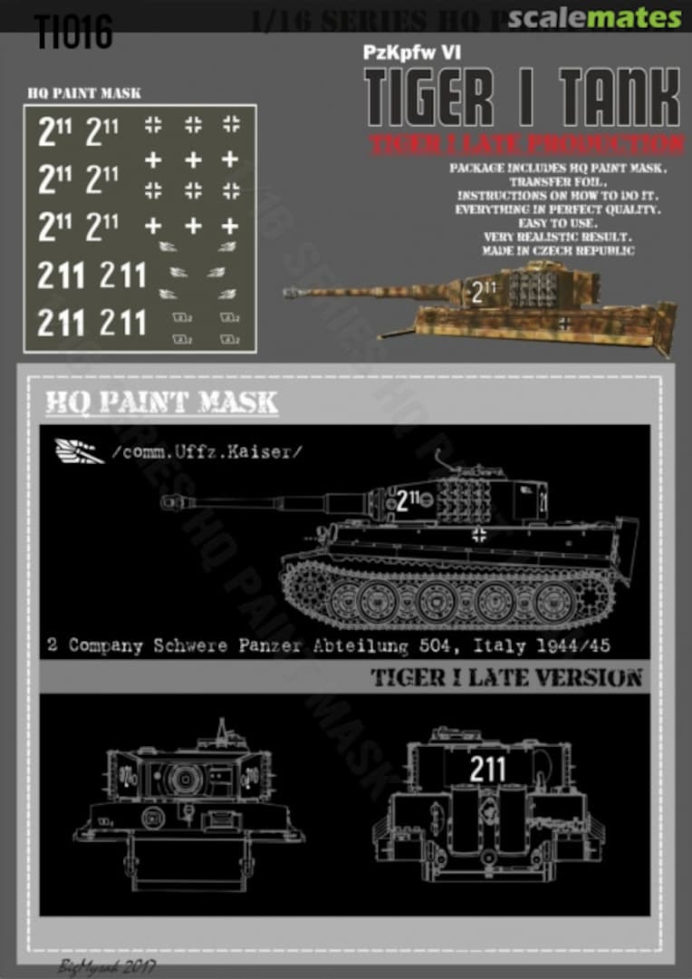 Boxart Tiger I #211 Early Production 2 Kompanie Schwere Pz.Abt.504 Italy 1944/45 Paint Mask TI 016 HQ-Masks