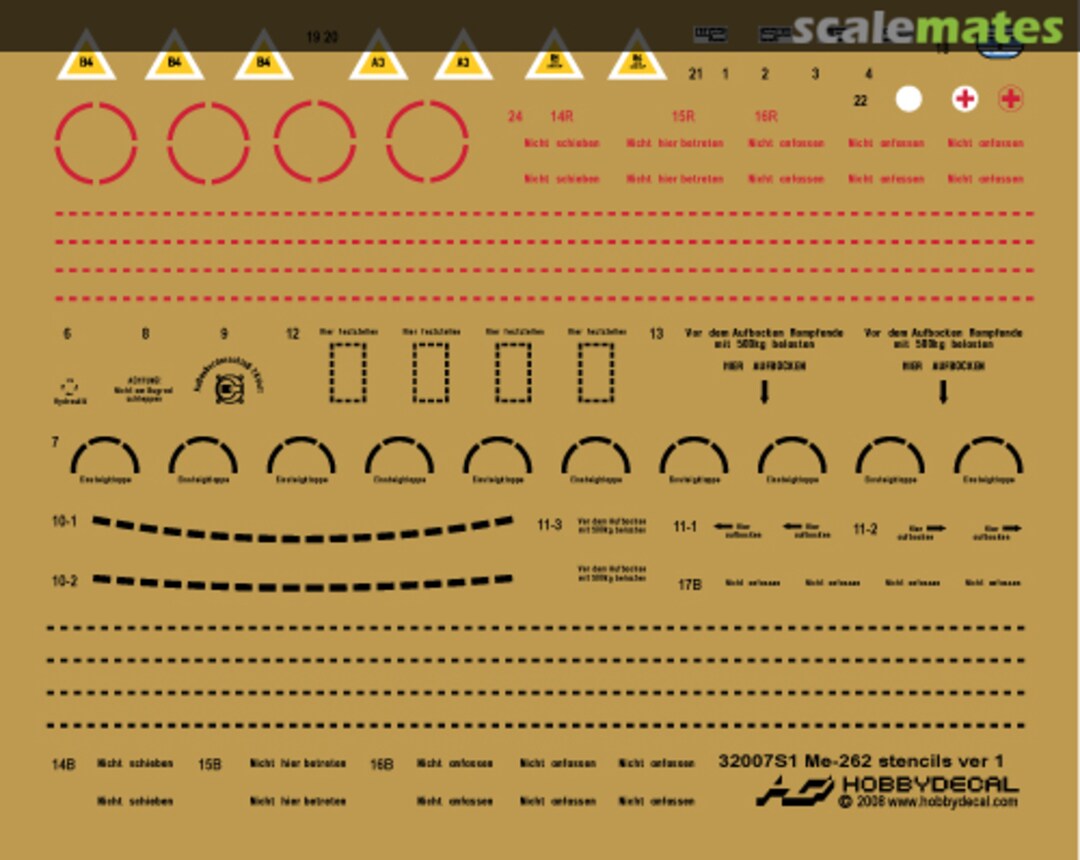 Boxart Me 262 Stencils Ver 1.0 ST32007V1 HobbyDecal