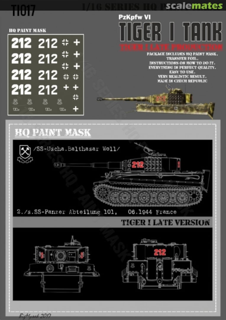 Boxart Tiger I #212 Late Production 2./s.SS-Pz.Abt.101 06.1944 Normandy Paint Mask TI 017 HQ-Masks