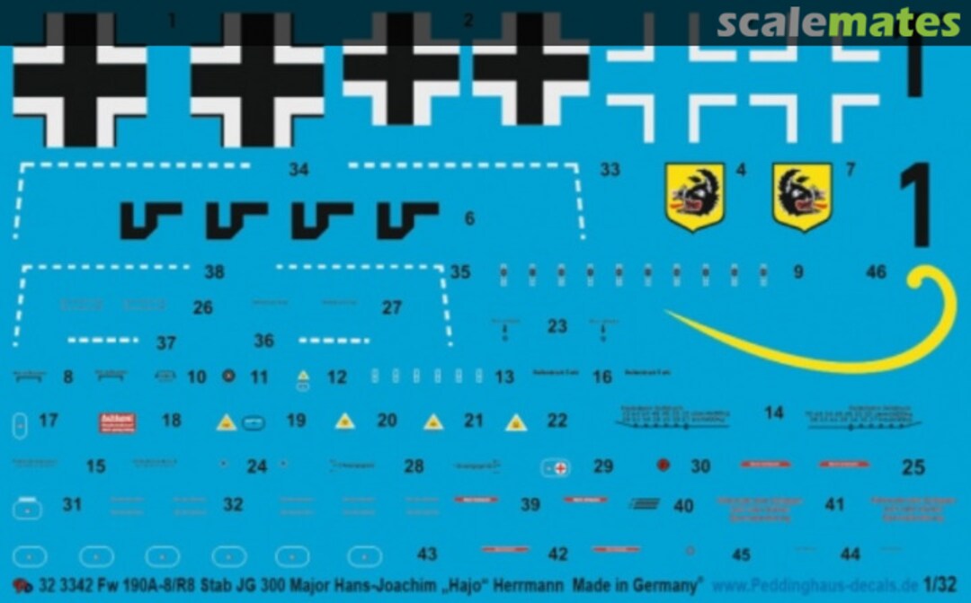 Boxart Fw 190 A8/R8 Stab JG 300 Major Hans-Joachim "Hajo" Herrmann 32 3342 Peddinghaus-Decals