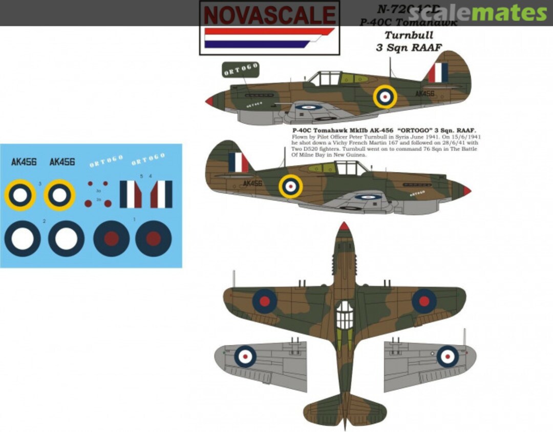 Boxart P-40C Tomahawk - Turnbull - 3 Sqn. RAAF N-72040d Novascale