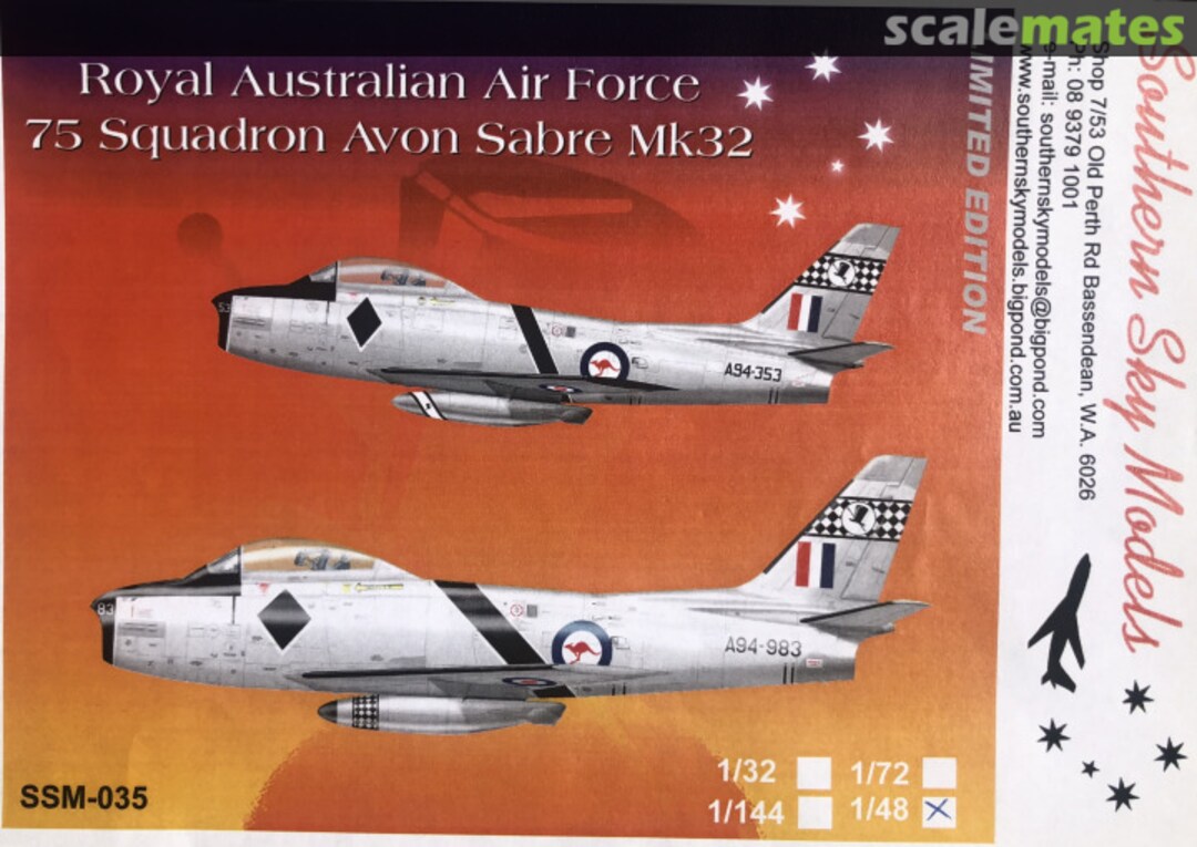 Boxart 75 Squadron Avon Sabre Mk 32 SSM-035 Southern Sky Models