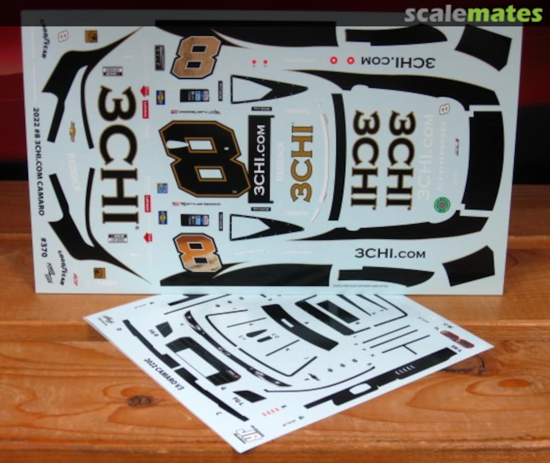 Boxart # 8 3CHI Tyler Reddick 2022 Camaro 370 Powerslide Decals