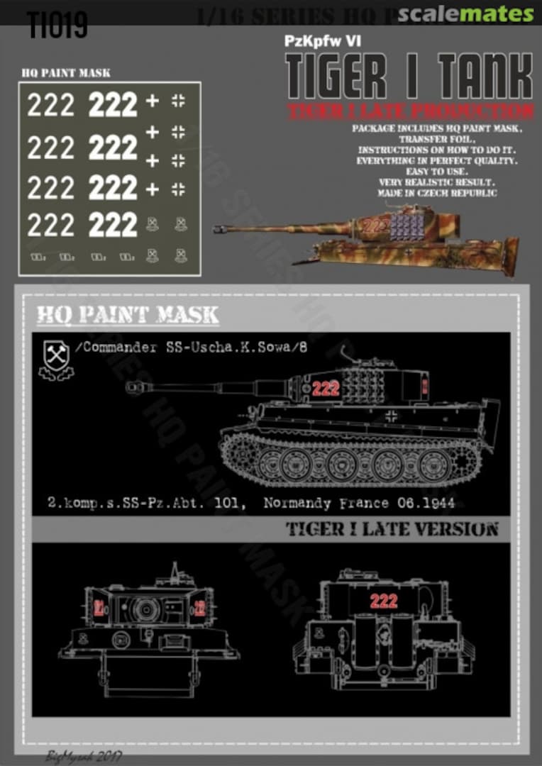 Boxart Tiger I #222 Late Production 2.komp.s.SS-Pz.Abt.101 Normandy France 06.1944 Paint Mask TI 019 HQ-Masks