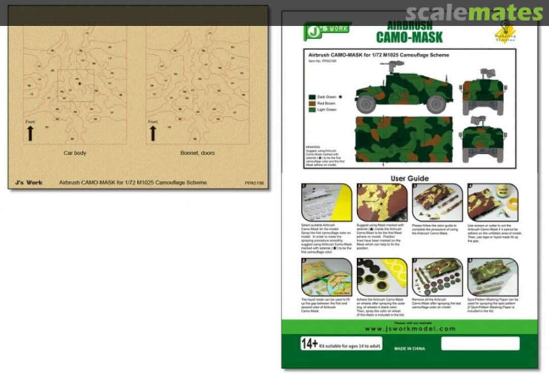 Boxart Airbrush CAMO-MASK for for M1025 Camouflage Scheme, J'S Work 5198 PPA5198 J's Work