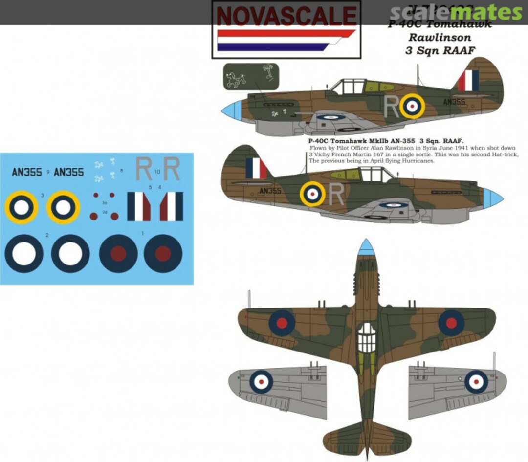 Boxart P-40C Tomahawk - Rawlinson - 3 Sqn. RAAF N-72040c Novascale