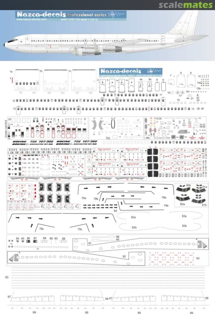 Boxart Boeing B707 and B720 super detail set det017 Nazca decals