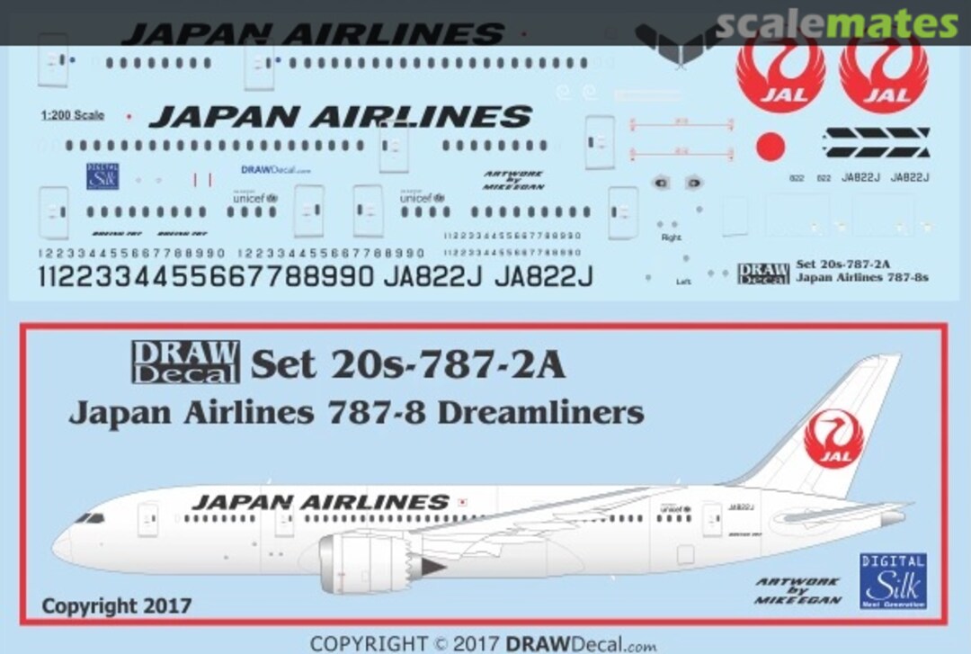 Boxart Japan Airlines 787-8 Dreamliners 20-787-2A Draw Decal