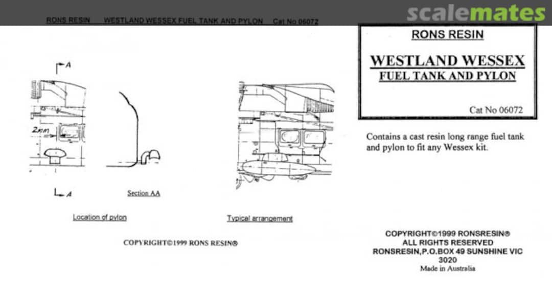Boxart wessex Fuel Tank & Pylon 06072 Ron's Resin