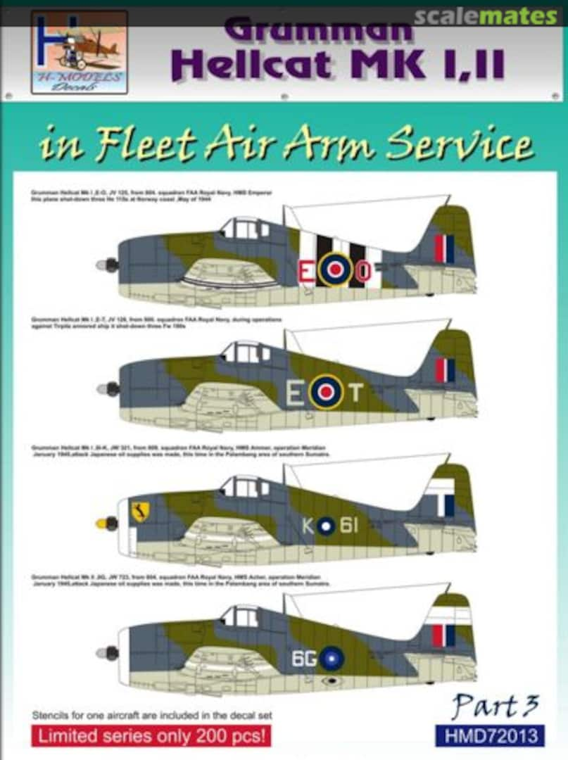 Boxart Grumman Hellcat Mk.I/Mk.II in FAA Service, Part 3 HMD72013 H-Models Decals