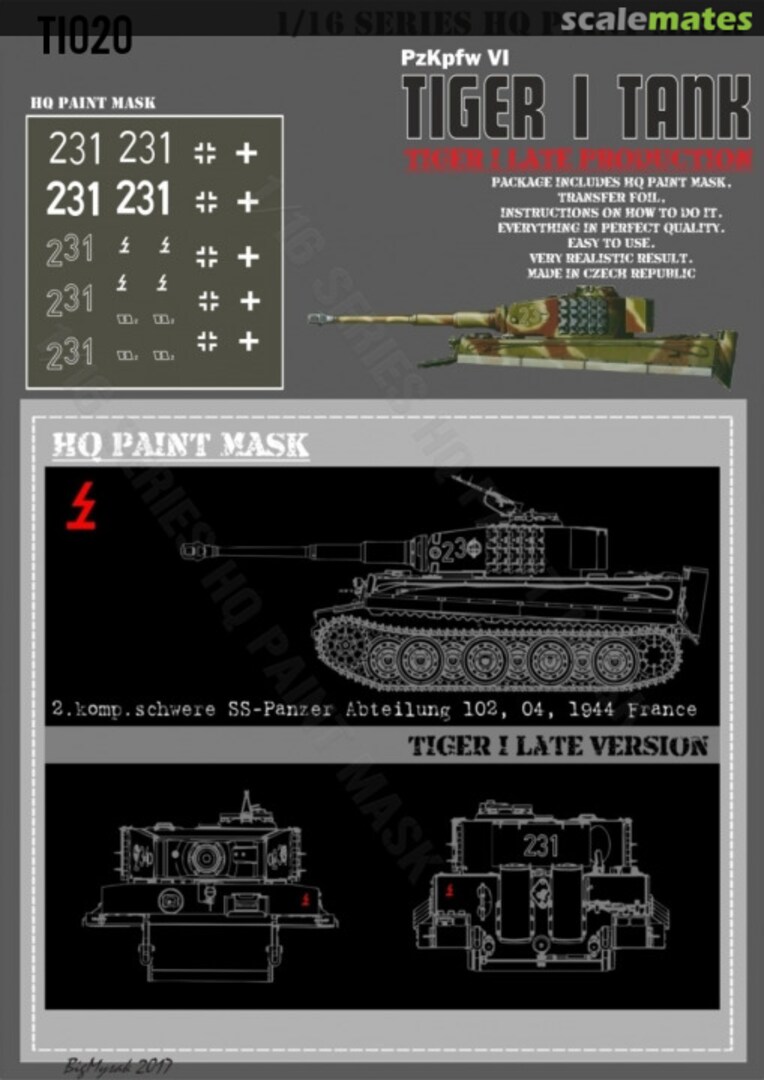 Boxart Tiger I #231 Late Production 2.Kompanie .schwere SS-Pz.Abt.102 04.1944 Normandy France Paint Mask TI 020 HQ-Masks