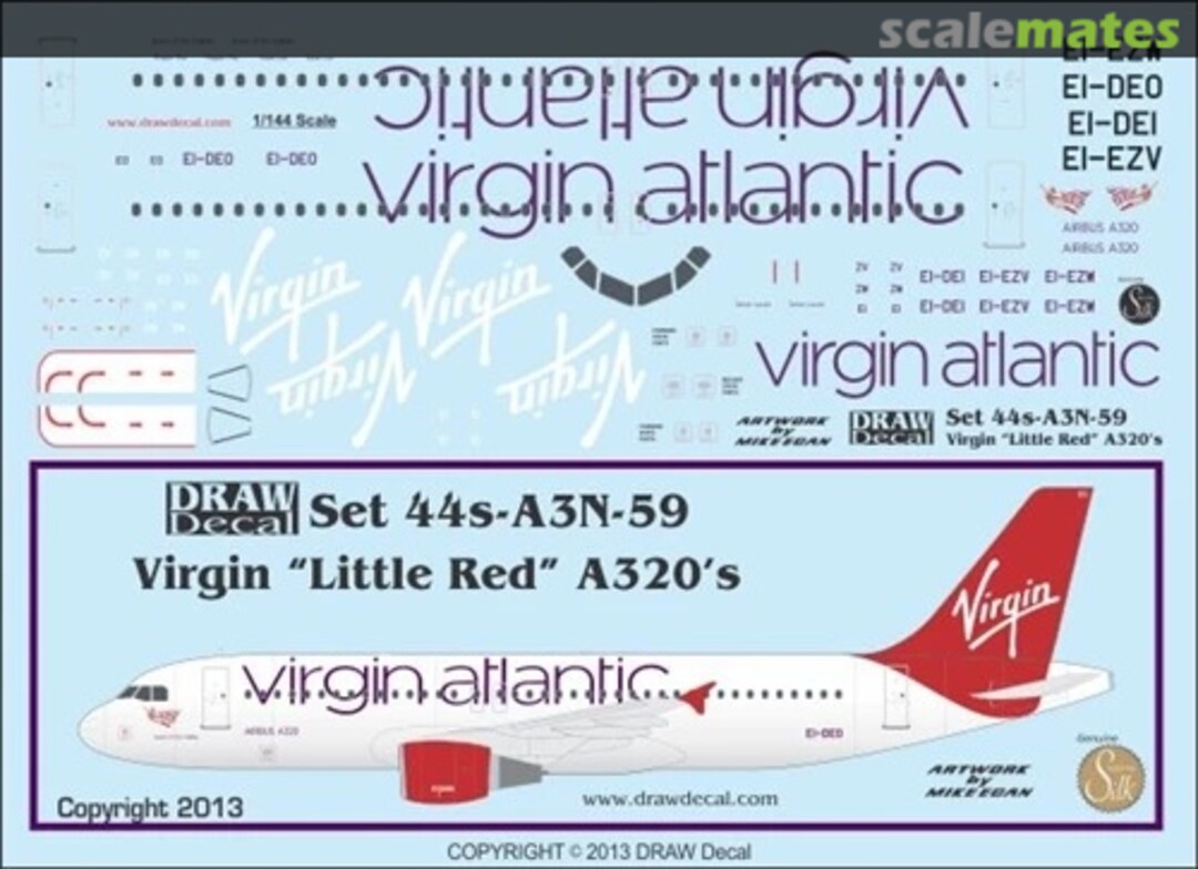 Boxart Virgin Atlantic “Little Red” A320s 44-A3N-59 Draw Decal