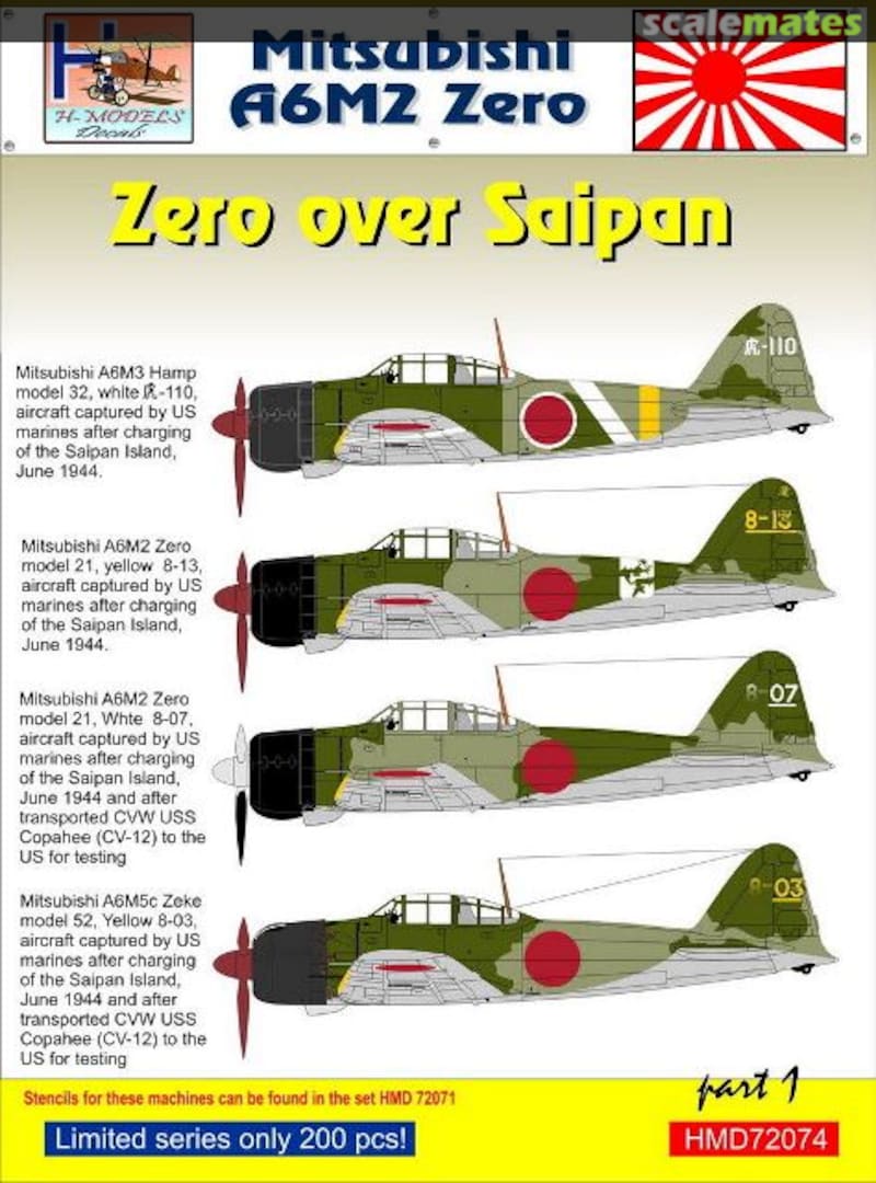 Boxart Mitsubishi A6M2 'Zero' over Saipan, Part 1 HMD72074 H-Models Decals