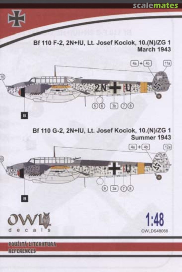 Boxart Bf 110F-2 / G-2 "2N + IU" 10.(N)/ZG 1 Lt. Josef Kociok DS48068 OWL