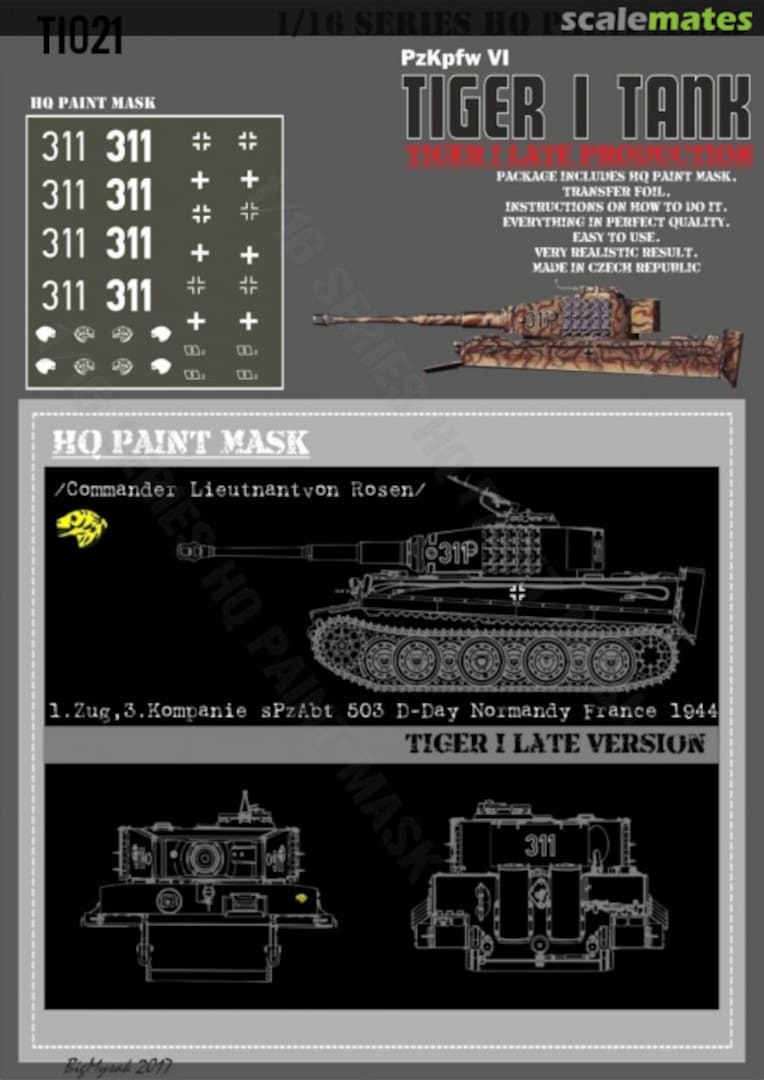 Boxart Tiger I #311 Late Production 1.Zug 3.Kompanie s.Pz.Abt.503 D-Day Normandy France 1944 Paint Mask TI 021 HQ-Masks