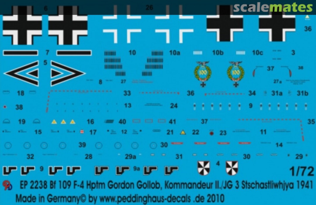 Boxart BF 109 F-4 Hptm. Gordon Gollob, Kommandeur II./JG 3 Stschastliwhja 1941 EP 2238 Peddinghaus-Decals