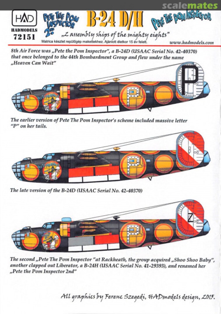 Boxart B-24D/B-24H "Pete the Pom Inspector" Assembly Ship 72151 HADmodels 