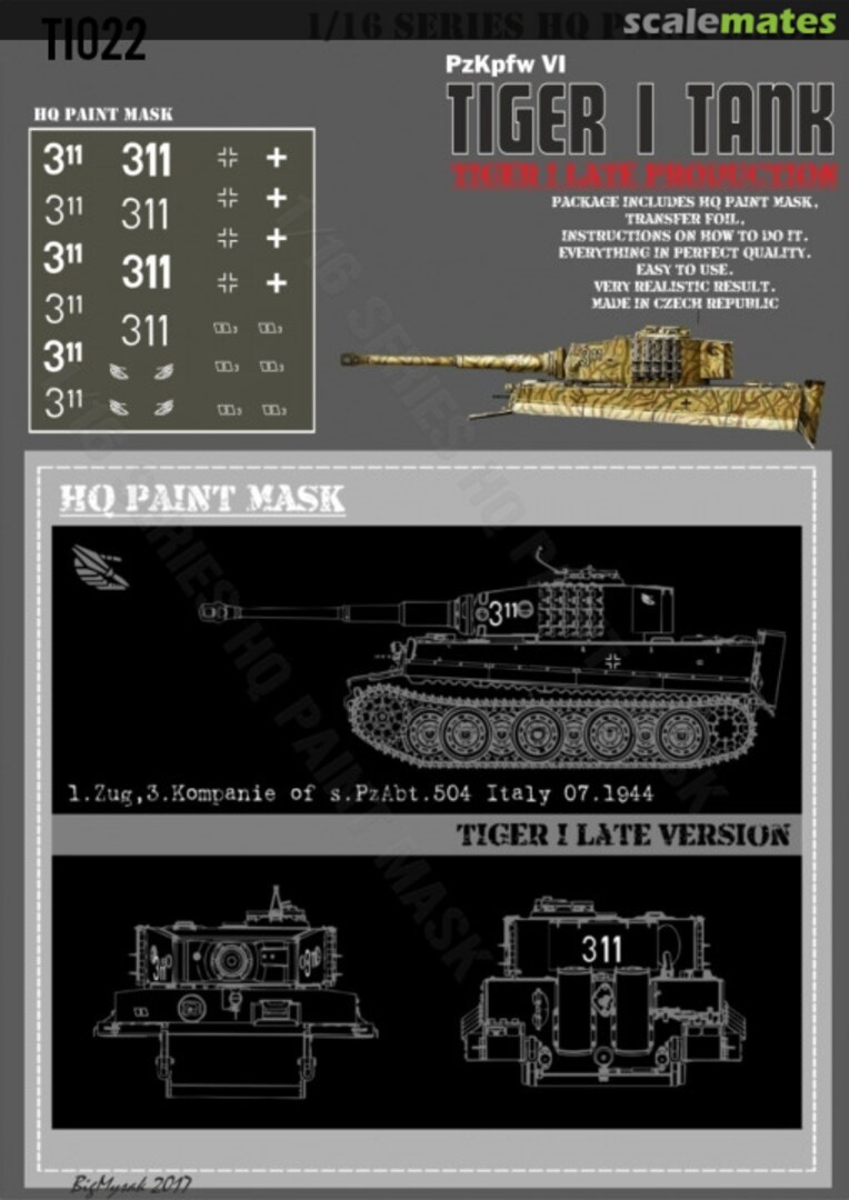 Boxart Tiger I #311 Late Production 1.Zug 3.Kompanie of s.Pz.Abt.504 Italy 07.1944 Paint Mask TI 022 HQ-Masks