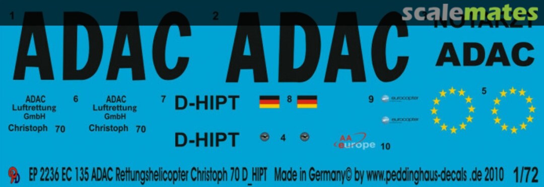 Boxart EC 135 ADAC Rettungshelicopter Christoph 70 D-HIPT EP 2236 Peddinghaus-Decals