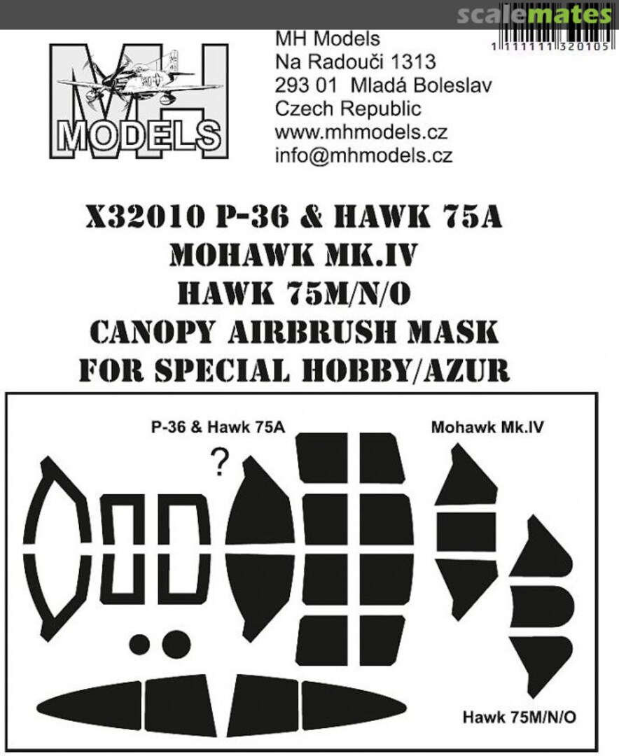 Boxart P-36 & Hawk75 & Mohawk 75 & Hawk 75M-N-O Canopy Airbrush Mask X32010 MH Models