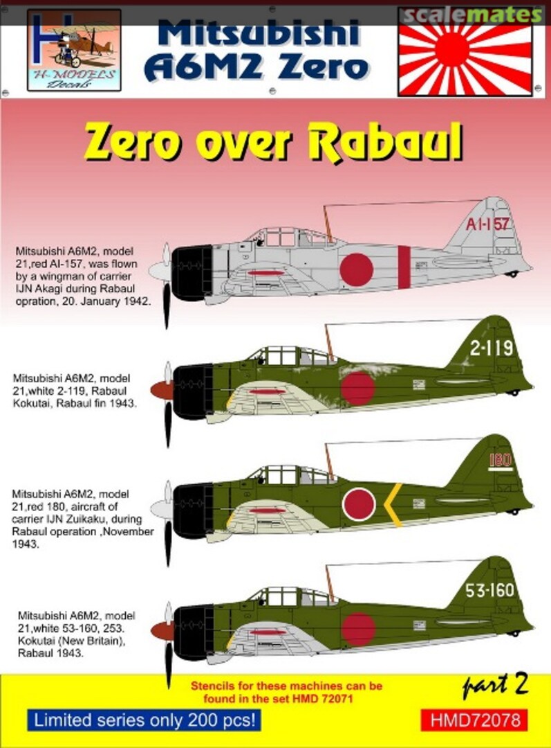 Boxart Mitsubishi A6M2 'Zero' over Rabaul, Part 2 HMD72078 H-Models Decals