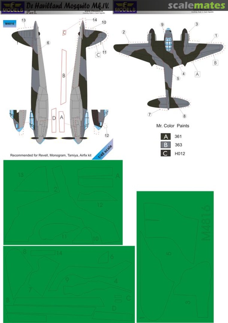 Boxart De Havilland Mosquito Mk.IV - Part I (Camouflage Painting Masks) M4816 LF Models