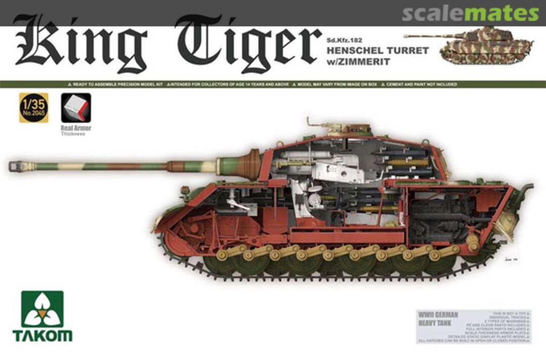 Boxart King Tiger Henschel Turret w/Zimmerit 2045S Takom