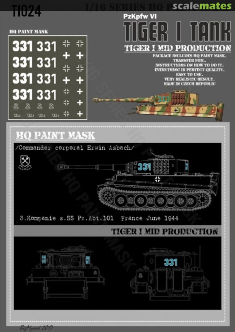 Boxart Tiger I #331 Mid Production 3.Kompanie s.SS Pz.Abt.101 Normandy France June 1944Paint Mask TI 024 HQ-Masks