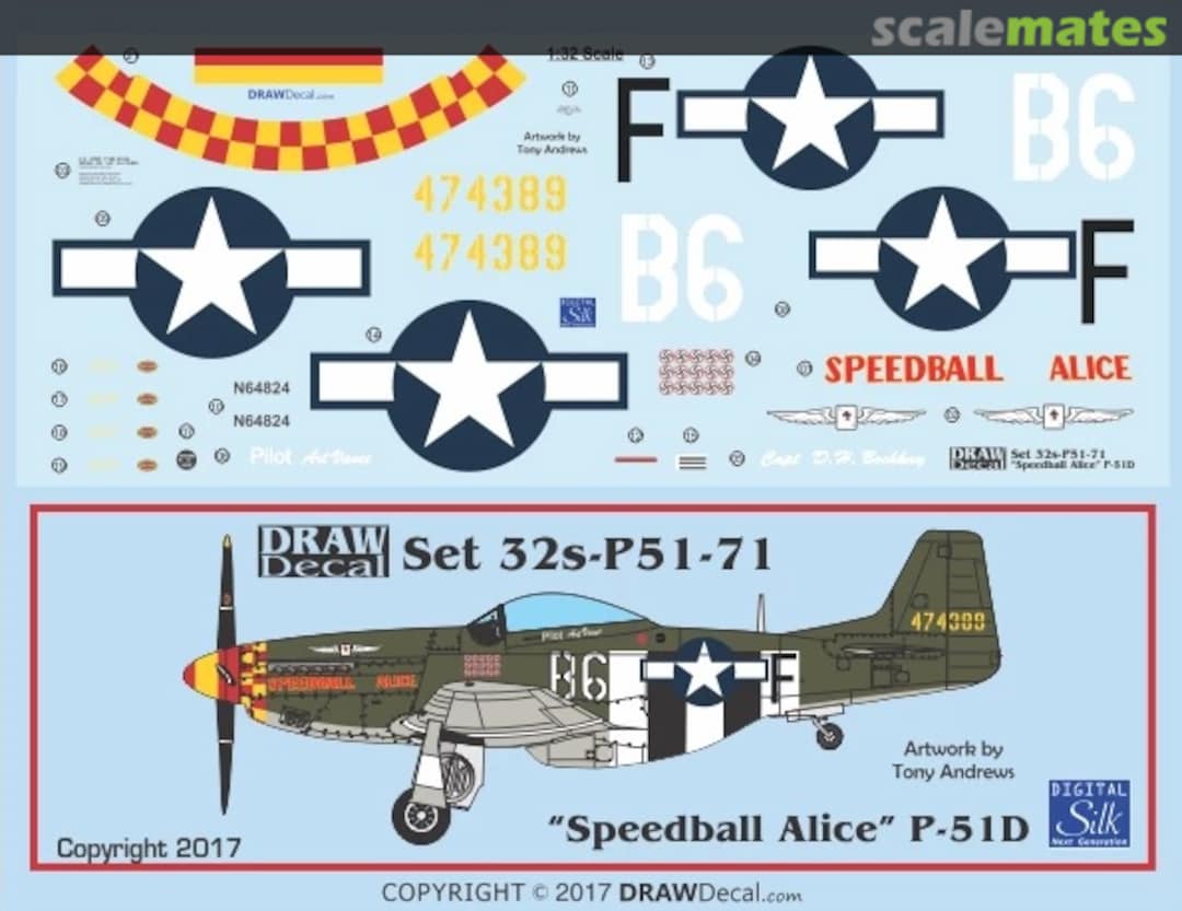 Boxart “Speedball Alice” P-51D 32-P51-71 Draw Decal