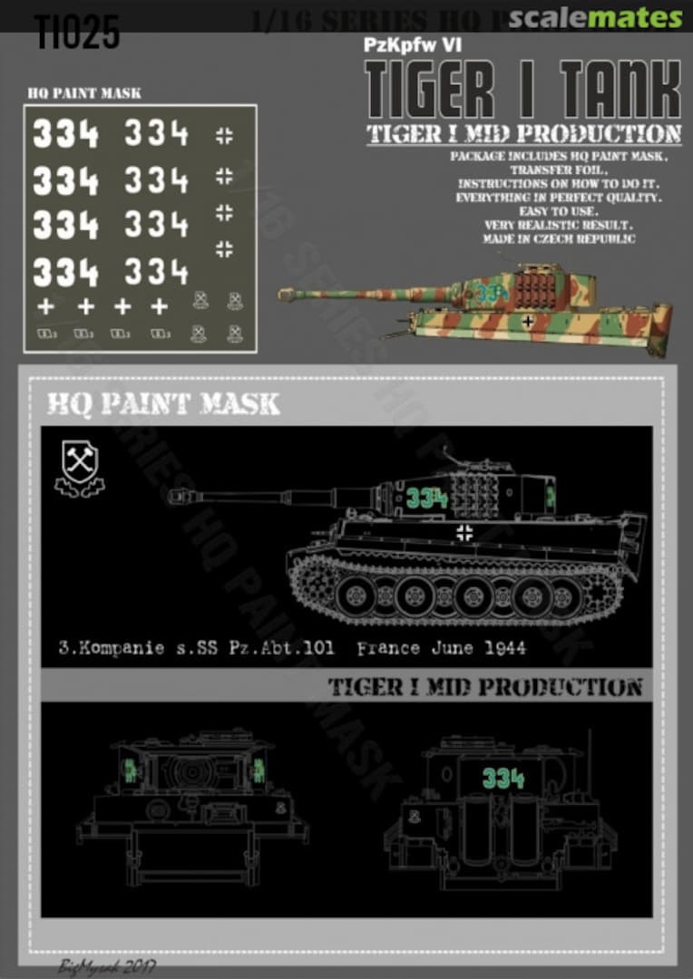 Boxart Tiger I #334 Mid Production 3.Kompanie s.SS Pz.Abt.101 Normandy France 1944Paint Mask TI 025 HQ-Masks