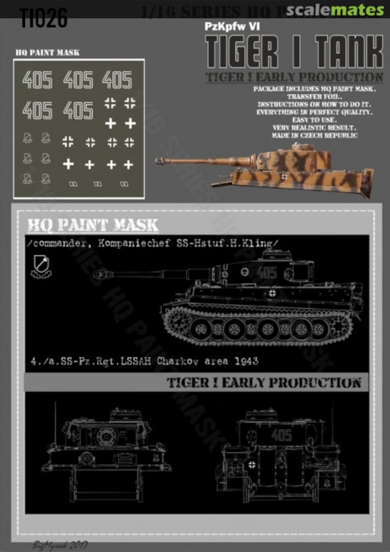 Boxart Tiger I #405 Early Production 4./s.SS-Pz.Rgt LSSAH Charkov area 1943 Paint Mask TI 026 HQ-Masks