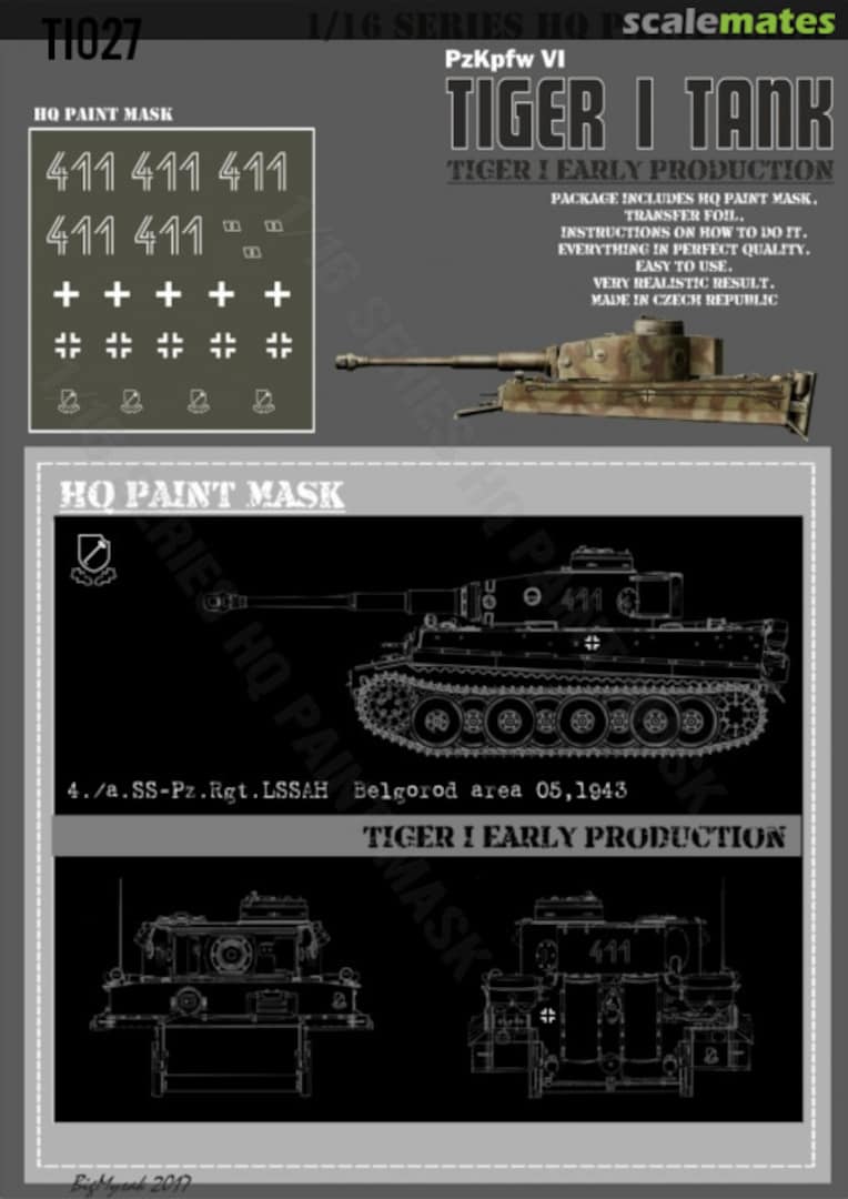 Boxart Tiger I #411 Early Production 4./s.SS-Pz.Rgt. LSSAH Belgorod area 05.1943 Paint Mask TI 027 HQ-Masks